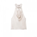 Elegant Women Silky Satin Cowl Neck Halter Top Sleeveless Backless With Bow Tie Tassel For Party Club Streetwear Solid Color Sexy Style