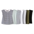 Women's Sleeveless Shoulder Pad T-Shirt 100% Cotton Round Neck Muscle Tee Summer Casual Solid Striped Street Style Tank Top For Women