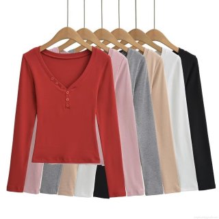 Women's Ribbed Knit Henley T-shirt V-neck Button Long Sleeve Slim Fit Base Layer Top Casual Fashion Solid Color Autumn Winter Tee Women's Ribbed Knit Henley T-shirt V-neck Button Long Sleeve Slim Fit Base Layer Top Casual Fashion Solid Color Autumn Winter Tee