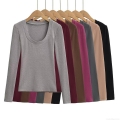 Women's Winter Warm German Velvet Long Sleeve Base Top Slim Fit Round Neck Knit T-Shirt For Daily Casual Streetwear