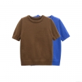 Women's Summer Short Sleeve Knit Top Casual Round Neck Solid Color Polyester Blend T-Shirt Soft Breathable Streetwear Style Pullover Knitwear For Women