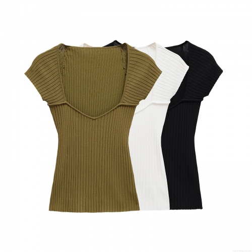 Women's Ribbed Knit T-Shirt Slim Fit U-Neck Sleeveless Polyester Tank Top Summer Street Style Casual Solid Color Vest Top
