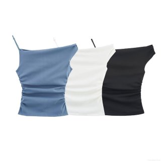 Women's Sexy Asymmetric One Shoulder Ruched T-Shirt Slim Fit Polyester Solid Color Sleeveless Top Summer Casual Streetwear Party Tee For Ladies
