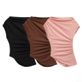 Women One Shoulder Ruched T-Shirt Sleeveless Asymmetrical Hem Polyester Top Casual Streetwear Spring Summer Sexy Slim Fit Blouse For Women