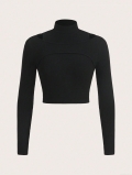 Women's Sexy Mock Neck Hollow Out Knit T-Shirt Elegant Viscose Polyester Ribbed Long Sleeve Slim Fit Crop Top For Party Daily Commute