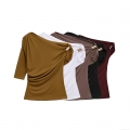 Women One Shoulder T-Shirt With Metal Ring Decoration Sexy Slim Fit Draped Slant Neck Top Streetwear Summer Casual Short Sleeve Blouse For Women