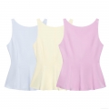 Women's Sleeveless Backless Peplum T-shirt Top With Bow Tie Back 100% Polyester Solid Color Slim Fit Summer Streetwear Vest Top