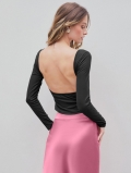 Women Sexy Backless Long Sleeve T-Shirt Ribbed Knit Solid Color Slim Fit Crop Top Polyester Elastane Round Neck Base Layer Party Casual Clothing