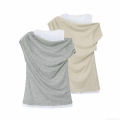 Women's Summer Fake Two-Piece Sleeveless Knit Tank Top Asymmetric Ruched Casual Streetwear Layered Round Neck T-Shirt For Women Vest Top