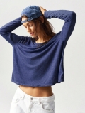 Women's Sexy Backless Twist Knot Long Sleeve Crop Top Polyester Viscose Elastane Blend Plain Round Neck Loose T-Shirt Streetwear Casual Pullover Blouse