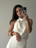 Women Halter Neck Backless Satin Top Sexy Sleeveless Solid Color Polyester Shirt For Summer Vacation Party Elegant Streetwear Blouse