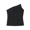 Women's Sexy One Shoulder Asymmetric T-Shirt Solid Black Slim Fit Sleeveless Crop Top 100% Polyester Streetwear Summer Casual Tee