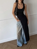 Sexy Asymmetrical Extra Long Sleeveless T-Shirt Women U-Neck Side High Split Slim Fit Polyester Elastane Blend Solid Color Party Clubwear Summer Top