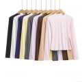 Women's Slim Fit Long Sleeve T-Shirt Round Neck Solid Color High Elasticity Polyester Spandex Blend Base Layer Workout Tops for Women Streetwear