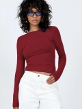 Women's Y2K Long Sleeve Backless T-Shirt Nylon Slim Fit Breathable Crop Top Streetwear Sexy Solid Color Base Layer Tee For Women