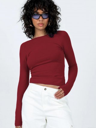 Women's Y2K Long Sleeve Backless T-Shirt Nylon Slim Fit Breathable Crop Top Streetwear Sexy Solid Color Base Layer Tee For Women