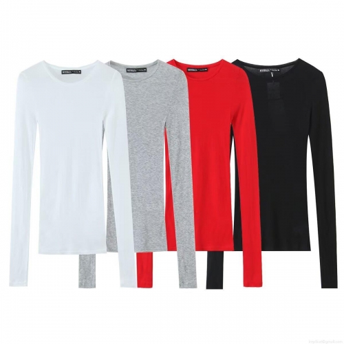 Women's Slim Fit Long Sleeve T-Shirt Solid Color Round Neck Ribbed Knit Slouchy Sleeve Basic Base Layer Top Casual Minimalist Fashion Tee