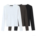 Women's Basic Cotton Spandex Blend Long Sleeve T-Shirt Casual Round Neck Slim Fit Winter Undershirt Top Solid Color Daily Wear
