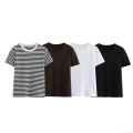 Women's Casual Knitted T-Shirt Basic Round Neck Short Sleeve Multi-color Striped Top Breathable Soft Lightweight Tee For Women Daily Wear