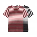 Women's Striped Short Sleeve Knit T-Shirt Mercerized Cotton Polyester Ribbed Round Neck Minimalist Casual Slim Fit Top For Summer Daily Wear