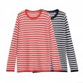 Women's Casual Striped Long Sleeve Knit T-Shirt Mercerized Cotton Round Neck Loose Pullover Top Spring Summer Fashion Minimalist Striped Pattern Comfortable Tee Shirt