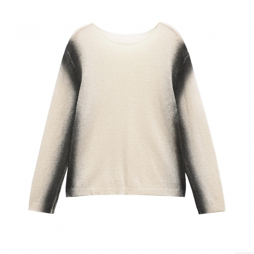 Women's Casual Knit Long Sleeve T-Shirt Ombre Gradient Design Crew Neck Loose Fit Polyester Spandex Blend Lightweight Pullover Top For Summer Spring Women Fashion