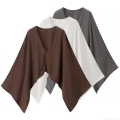 Minimalist Women Linen V-Neck Batwing Sleeve Top Loose Fit Poncho Style Casual Blouse Breathable Solid Color Pullover For Autumn Women Clothing