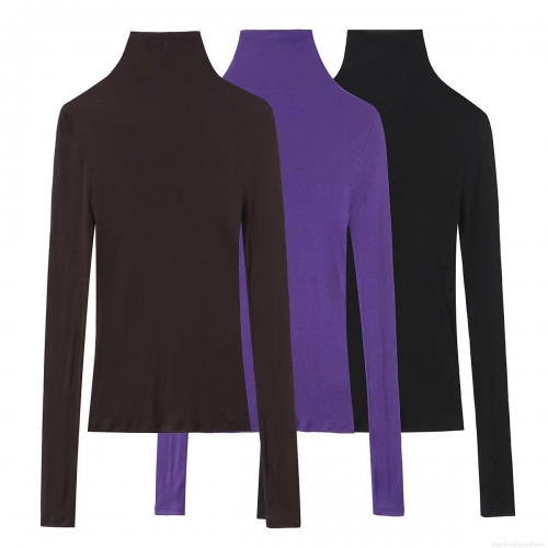 Women's High Neck Slim Fit Long Sleeve T-Shirt Solid Color Mock Neck Base Layer Top Casual Stretchy Tee Autumn Winter Clothing