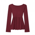 Women's Elegant V-Neck Twist Knot T-Shirt Ruched Front Flare Long Sleeve Blouse Slim Fit Solid Color Polyester Spandex Top For Party Date Casual