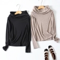 Women's Stacking Collar Long Sleeve Knit T-Shirt Slim Fit Tencel Polyester Rayon Blend Solid Color Base Layer Top Elegant Casual Minimalist Style