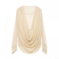 Women Sexy Drape Neck Long Sleeve Top Pleated Ruching Slim Fit Solid Color Polyester Spandex Blouse For Daily Party Commuting Elegant Fashion Tee