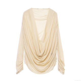 Women Sexy Drape Neck Long Sleeve Top Pleated Ruching Slim Fit Solid Color Polyester Spandex Blouse For Daily Party Commuting Elegant Fashion Tee