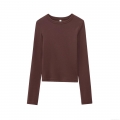 Women's Casual Ribbed Long Sleeve T-Shirt Slim Fit Crew Neck Solid Color Basic Knit Top Soft Breathable Cotton Blend Undershirt For Daily Wear Streetwear