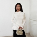 Women's Sexy Slim Fit Ruched Long Sleeve T-Shirt Chic Asymmetric Collar Polyester Top Elegant Back Lace-up Tee For Daily Dating Streetwear Fashion Clothing
