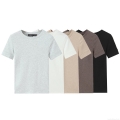 Women's Casual Short Sleeve T-Shirt Minimalist Solid Color Round Neck Loose Fit Knit Top Lightweight Breathable Tee For Daily Streetwear