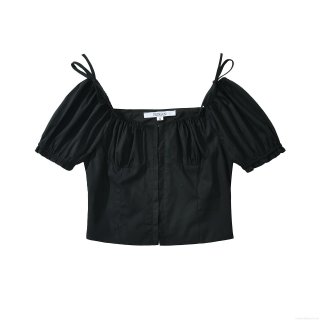 Women's French Vintage Cotton Square Neck Puff Sleeve Crop Top Tie Front Ruched Short Sleeve Casual T-Shirt Streetwear Summer Tops
