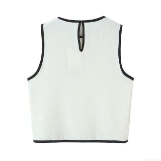 Women's Sleeveless Crepe Top Contrast Trim Asymmetrical Design Round Neck Casual Chic Tank Top Streetwear For Women Women's Sleeveless Crepe Top Contrast Trim Asymmetrical Design Round Neck Casual Chic Tank Top Streetwear For Women