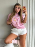 Women's 95% Cotton Marine Print Short Sleeve T-Shirt Sweet Cool Starfish Shell Pattern Oversized Pullover Top Streetwear Tee