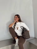Women's Oversized Cotton Blend T-Shirt Coffee Letter Print Drop Shoulder Round Neck Casual Streetwear Summer Short Sleeve Loose Top Trendy Daily Apparel