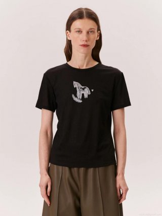 Women's Cotton T-Shirt Horse Print Round Neck Short Sleeve Loose Fit Summer Cropped Tee Streetwear Casual Tops For Girls