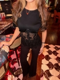 Women Sexy Mesh Patchwork Short Sleeve T-Shirt Cotton Lace Corset Waist Slim Fit See-Through Top With Back Lace-Up Details Streetwear Y2K Hot Girl Style