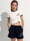 Women's Casual Cotton Letter Embroidered T-Shirt Retro Contrast Color Ringer Tee Short Sleeve Slim Fit Crop Top Streetwear for Summer Girls