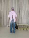 Women's Loose Casual Lace Patchwork T-Shirt Back Slit Round Neck Cotton Short Sleeve Top Summer Oversized Street Style Tee