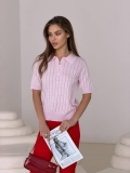 Women Short Sleeve Knit Polo Shirt Half Zipper Hollow Out Jacquard Top Summer Casual Commuter Sexy Style Cotton Blend T-Shirt for Women Ladies