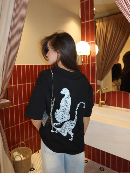 Women's Casual Oversized Cotton T-Shirt Fashion Leopard Graphic Print Short Sleeve Streetwear Loose Round Neck Tee Top For Daily Wear