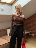 Women's Sexy Off Shoulder Knit Top Long Flare Sleeve Hollow Out T-Shirt Cotton Polyester Blend Slim Fit Streetwear Casual Spring Autumn Elegant Blouse