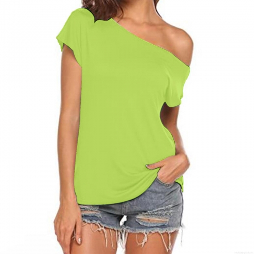 Women's Sexy One Shoulder Off-Shoulder T-Shirt Summer Milk Silk Brushed Slim Fit Short Sleeve Top Fashion Solid Color Streetwear Casual Tee