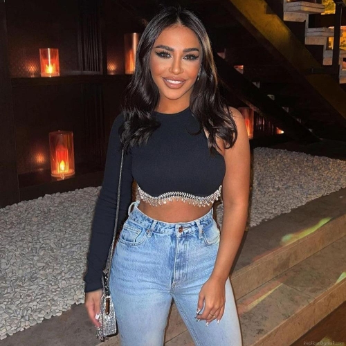 Women's Sexy One Shoulder Crop Top Long Sleeve Ribbed Knit T-Shirt With Rhinestone Fringe Tassel Hem Party Clubwear Solid Color Slim Fit Top