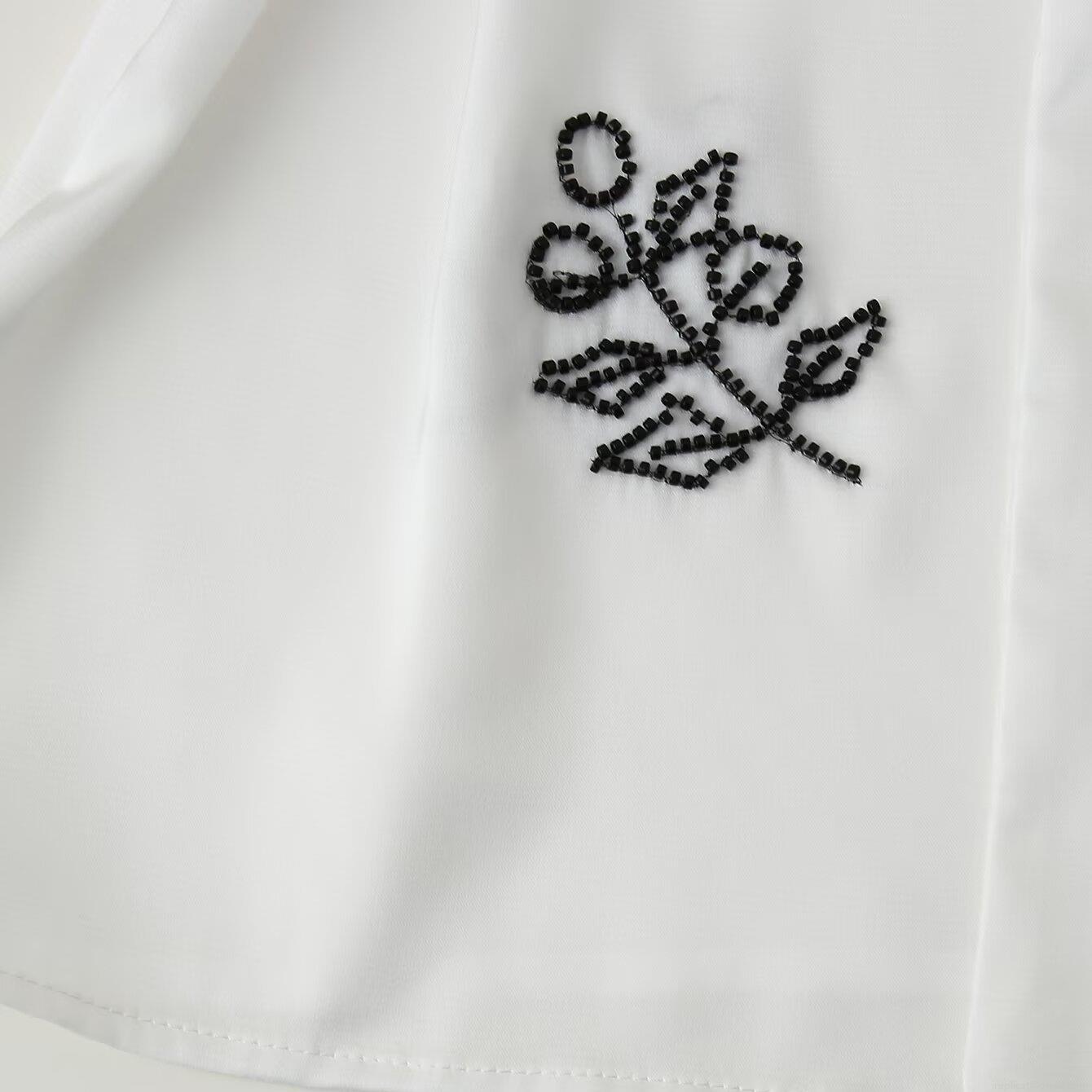 Elegant White Beaded Leaf Pattern Blouse Women's Long Sleeve Lapel Waist Tie Shirt Office Commute Polyester Tops For Lady