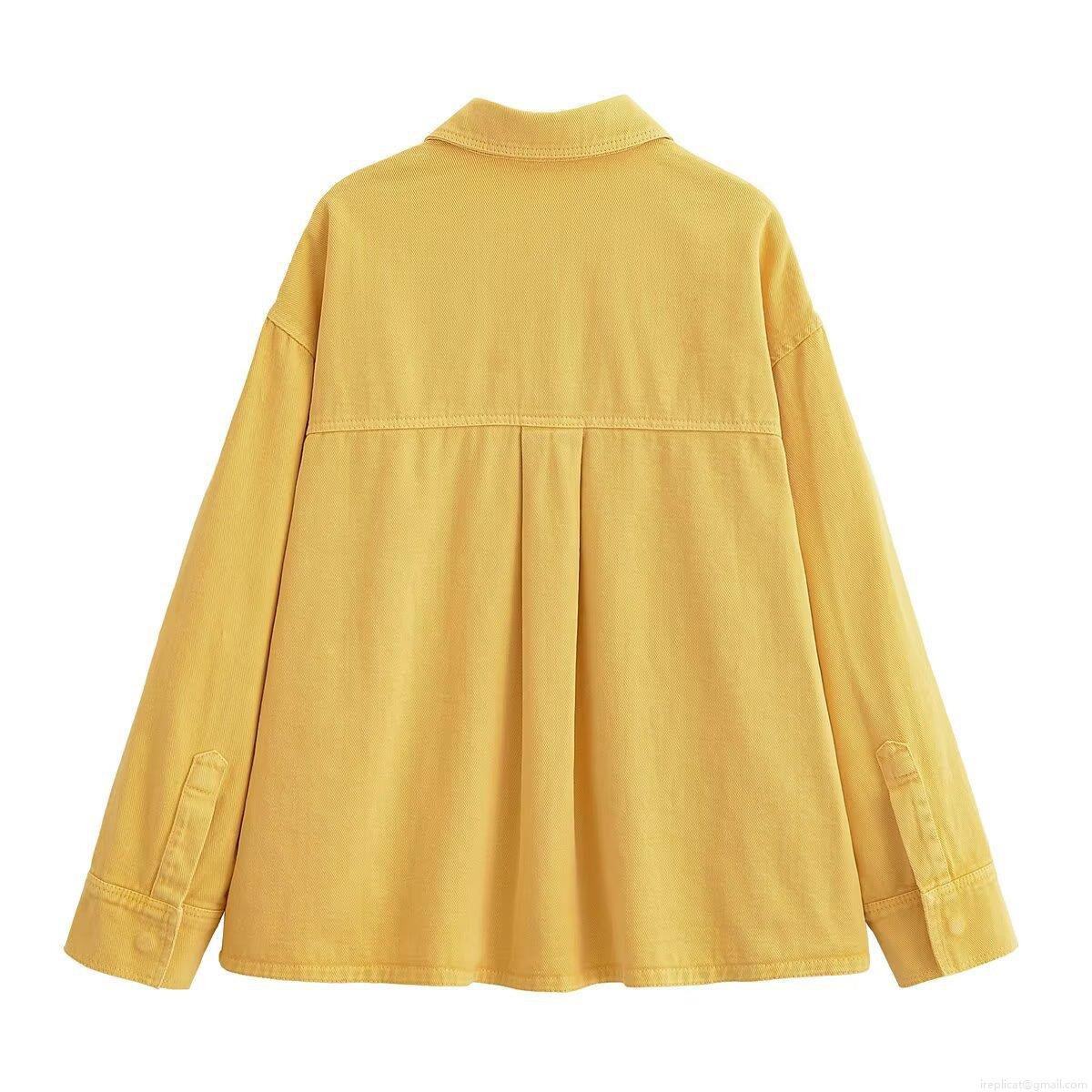 Women's Casual Solid Color Loose Long Sleeve Shirt Jacket Single Breasted Lapel Blouse With Pockets Streetwear Fashion Shacket Top